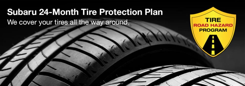Subaru tire with 24-Month Tire Protection and road hazard program logo. | Flow Subaru of Charlottesville in Charlottesville VA